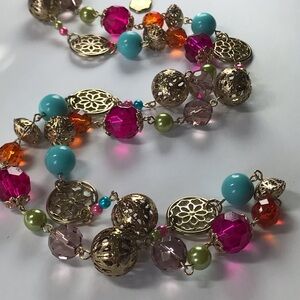 Gold and Blue Multi-Strand Bracelet with Ornate Details